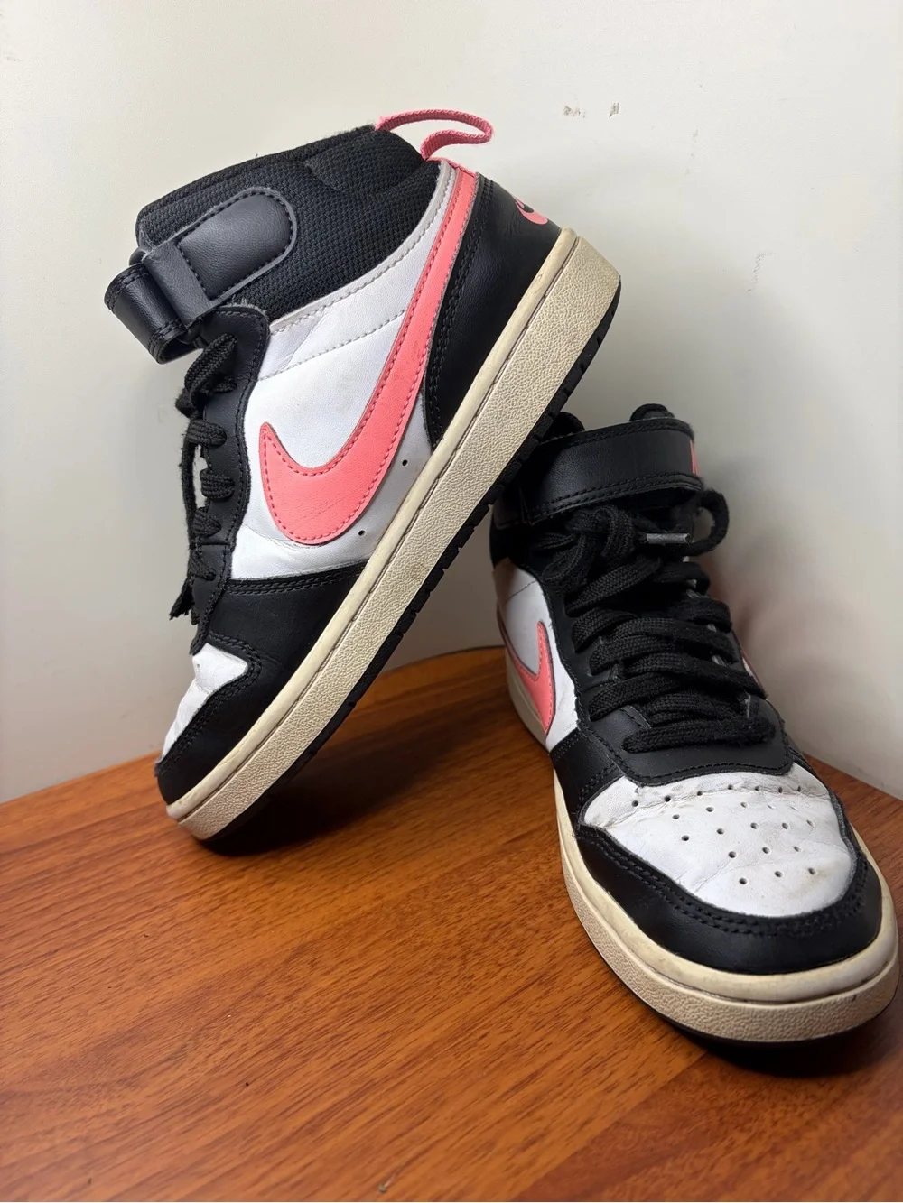 Nike Court Borough Mid 2 Kids Shoes Black White Pink CD7782-005 4Y
